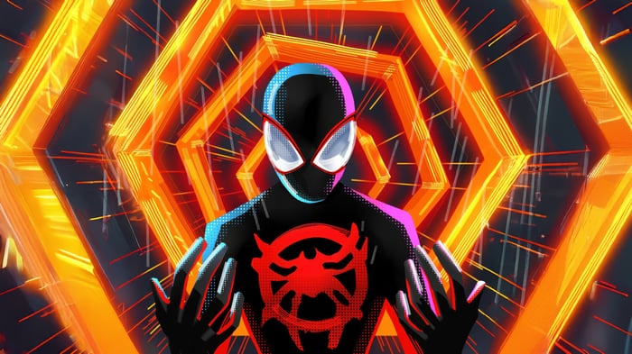 Miles Morales in a Hexagonal Orange Tunnel