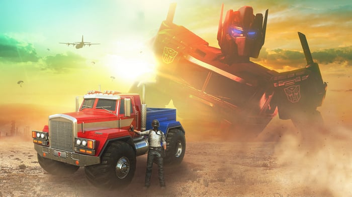Optimus Prime and PUBG character with truck