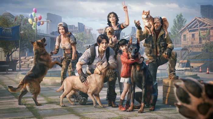 Survivors and dogs in a post-apocalyptic city