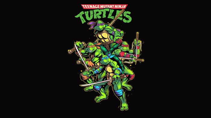 Teenage Mutant Ninja Turtles stacked together