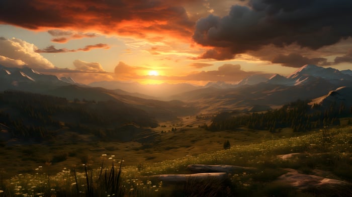 Sunset Over Mountain Peaks
