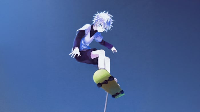 Killua Zoldyck on a skateboard