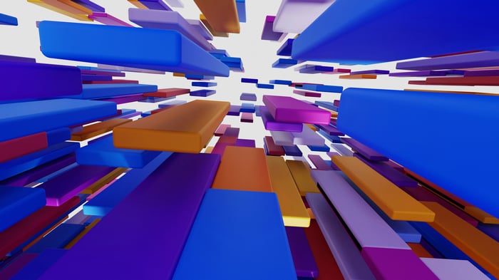 Colorful 3D Blocks Array Floating in Space