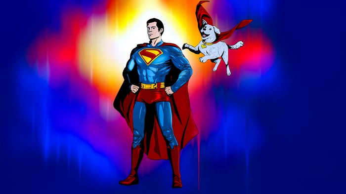 Superman and Krypto the Superdog in colorful art