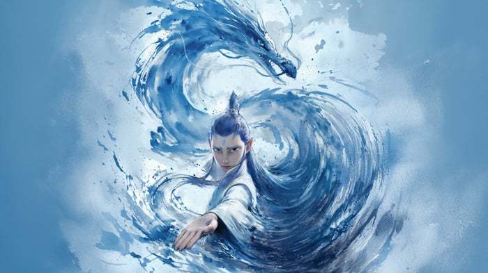 Ao Bing from Ne Zha with a Water Dragon