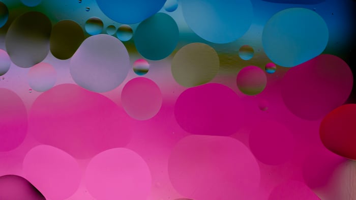 Abstract Oil and Water Bubbles with Pink and Blue Hues