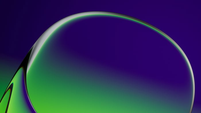 Abstract bubble sphere with purple and green gradient