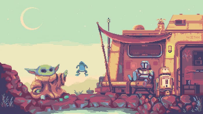 Baby Yoda and Mandalorian Pixel Art