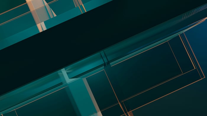 Abstract geometric shapes with teal and gold accents