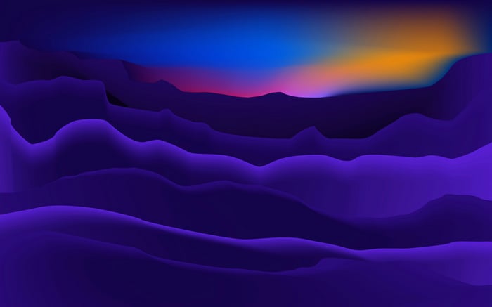 Abstract purple landscape with a colorful sky