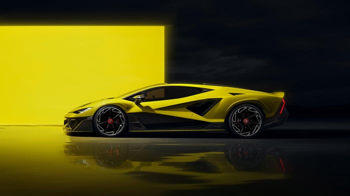 Yellow Lamborghini Fenomeno on a reflective surface