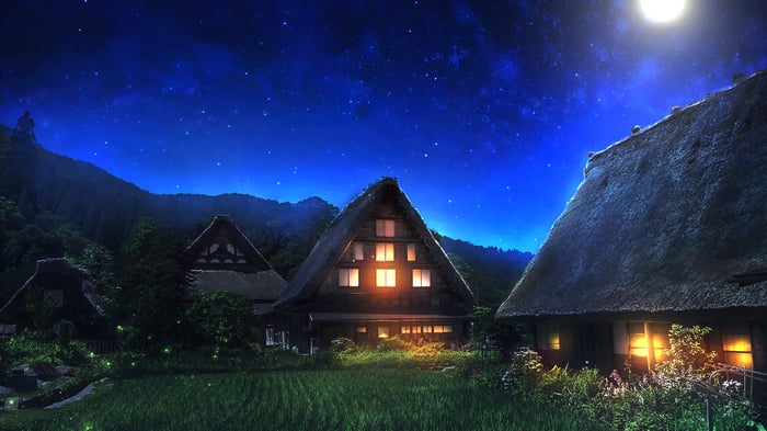 Peaceful Mountain Village at Night