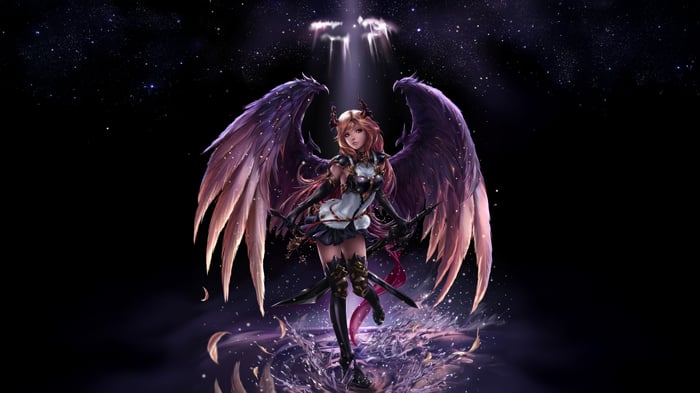 Dark Angel Olivia with Large Wings in Space