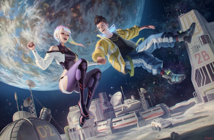 Lucy and David from Cyberpunk Edgerunners in space