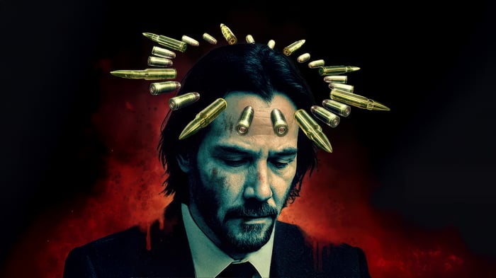 John Wick with bullets around his head