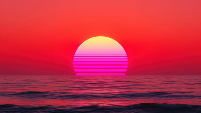 Retrowave Minimal Sunset Over Ocean