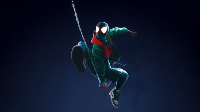 Spider-Man swinging through the night