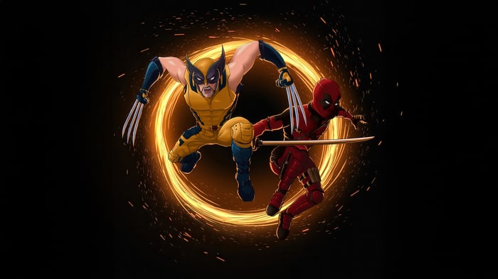 Deadpool and Wolverine in a portal