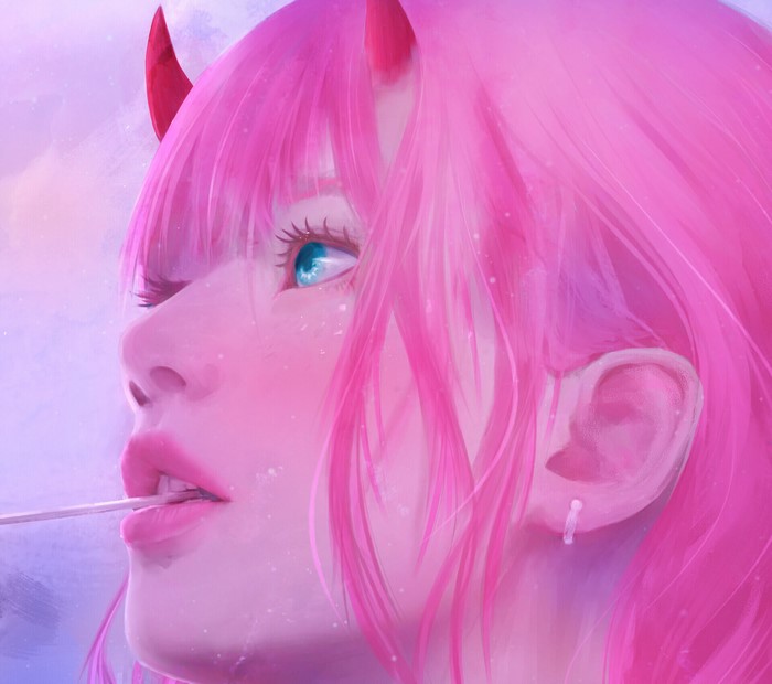 Zero Two from Darling in the FranXX with pink hair
