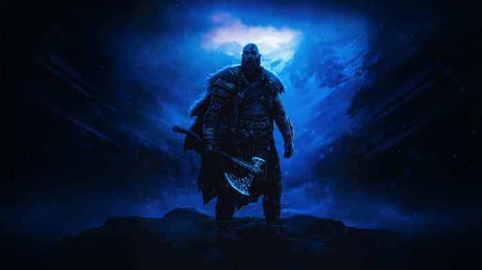Kratos Guardian with an Axe in Blue Light