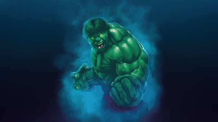 The Hulk in a blue smoky background