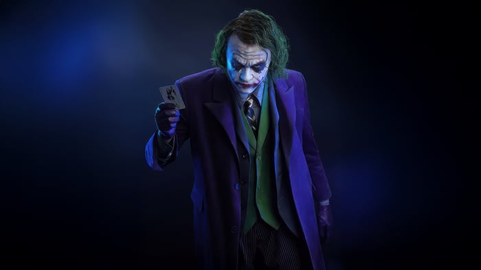 The Joker Holding a Playing Card
