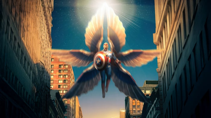 Captain America with Golden Wings Flying