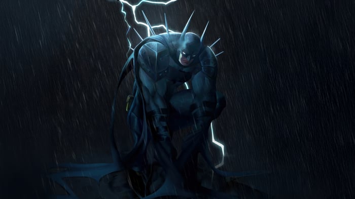 Batman in a Storm with Lightning