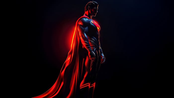 Superman in Red and Blue Suit with Red Lighting