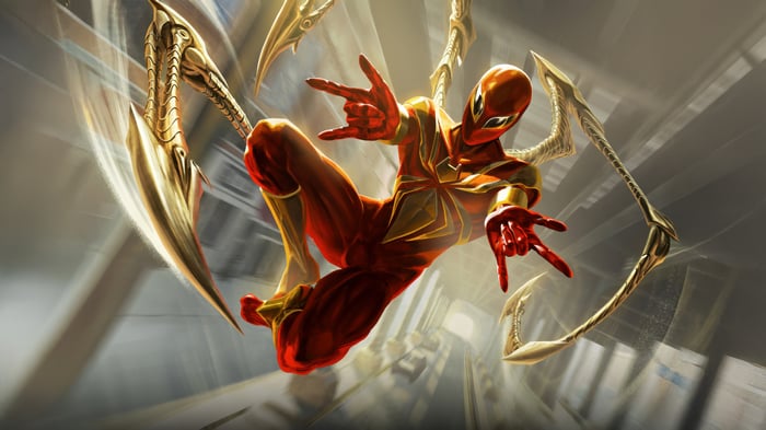 Spider-Man in Iron Spider suit with mechanical arms