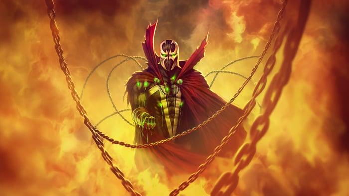Spawn surrounded by chains and fire