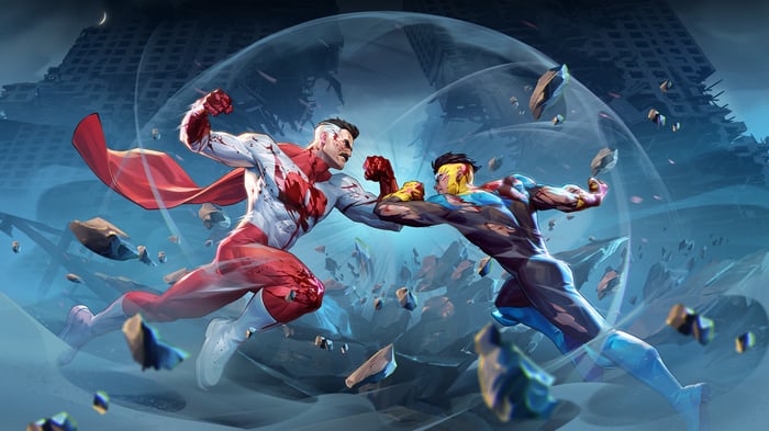 Invincible and Omni-Man fighting