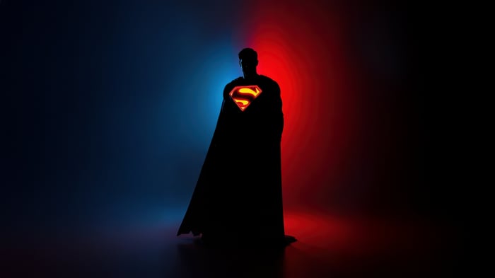 Superman Silhouette with Red and Blue Lighting