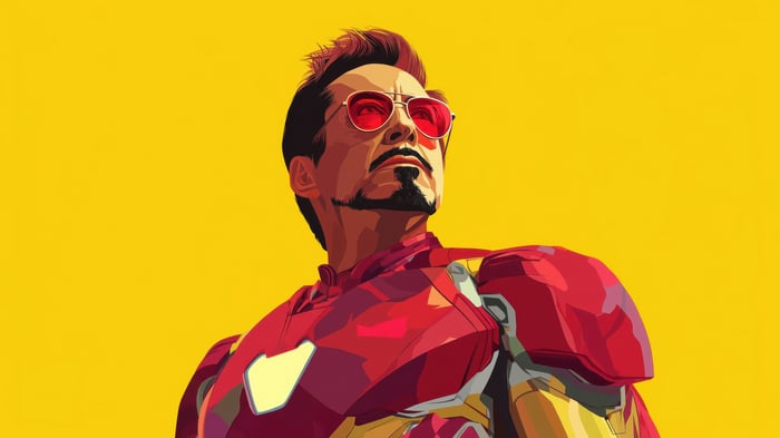 Iron Man in a red suit with red sunglasses