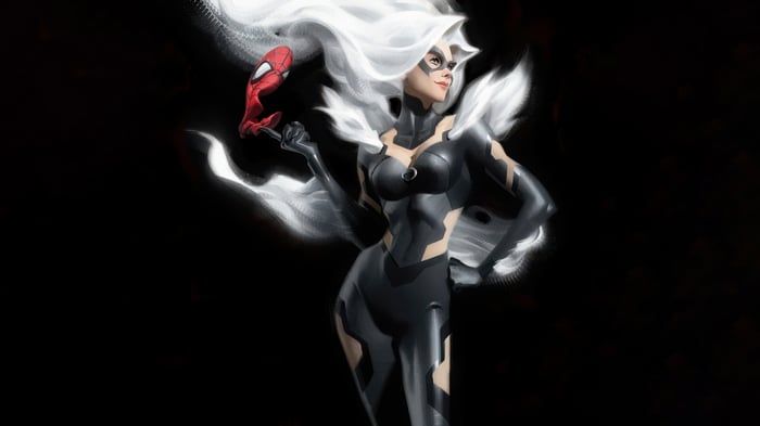 Marvel Black Cat holding Spider-Man mask