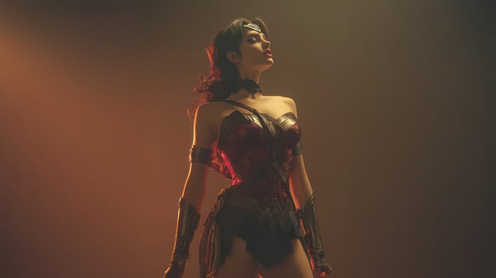 Wonder Woman in a red and gold costume