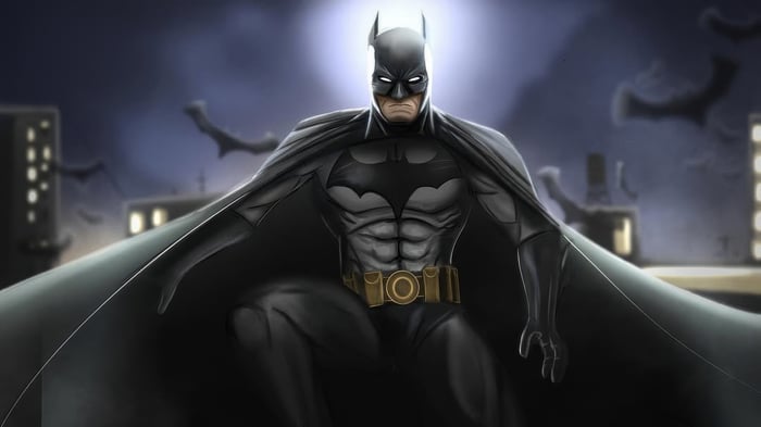 Batman Soars Over Gotham City