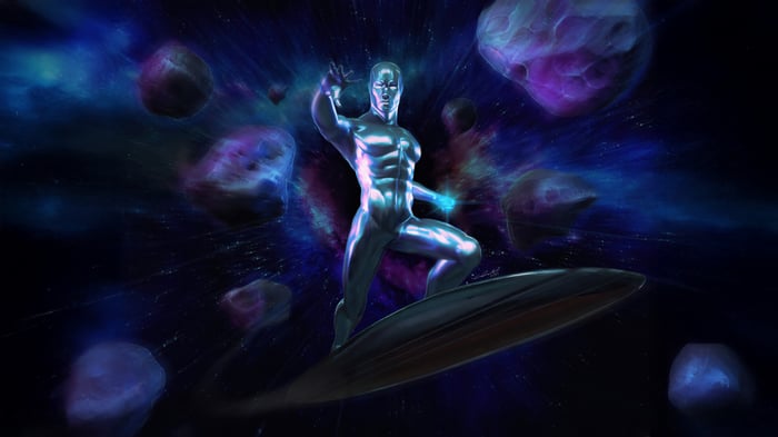 Silver Surfer in Cosmic Nebula