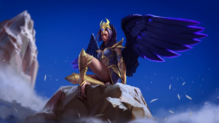 Winged Valkyrie sitting on a rock