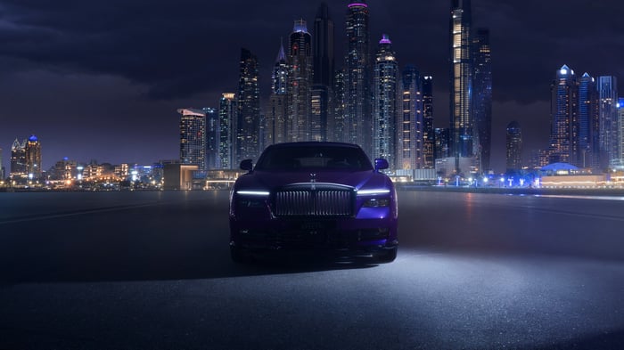Rolls Royce Black Badge Spectre in Dubai at Night