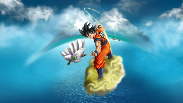 Goku and Piccolo fighting in the sky