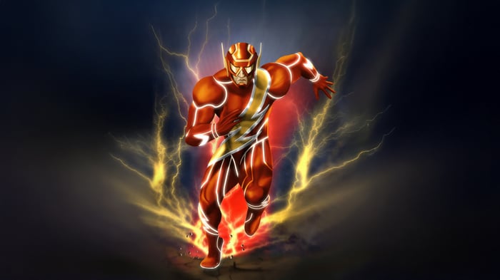 The Flash Running Amidst Lightning