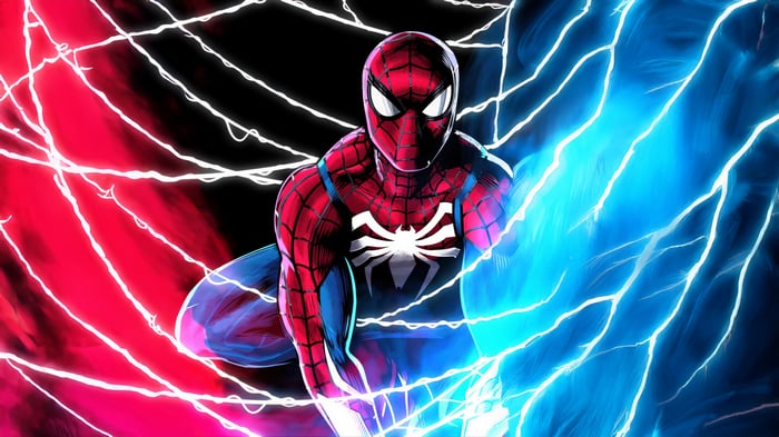 Spider-Man with Red and Blue Lightning