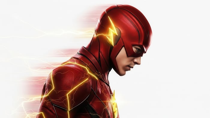 The Flash in his red suit with lightning effects