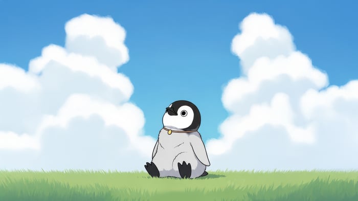 Adorable Penguin Chick Under Blue Sky