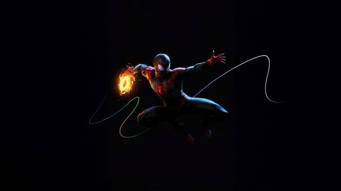 Miles Morales with fire and light effects