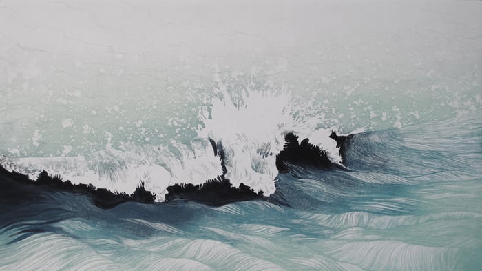 Artistic depiction of a crashing ocean wave