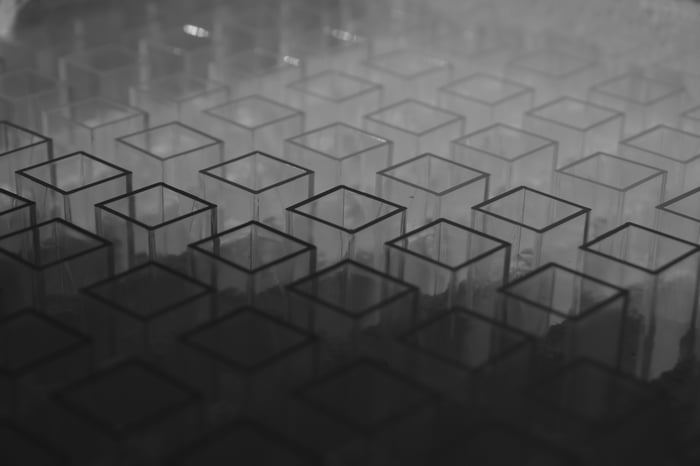 Abstract pattern of clear square tubes