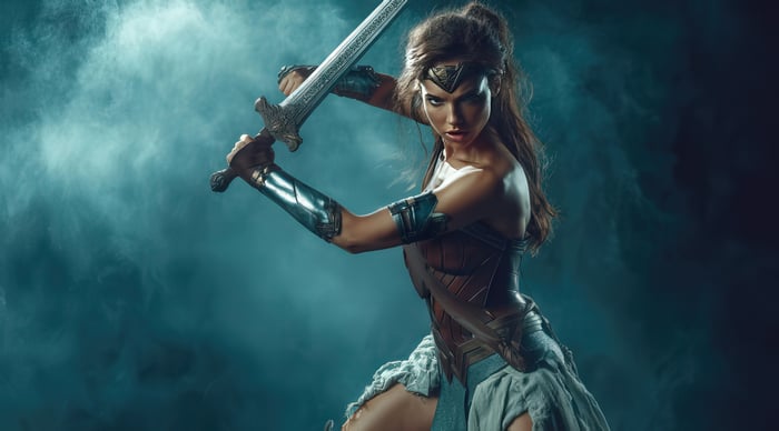 Wonder Woman with Sword in Smoke