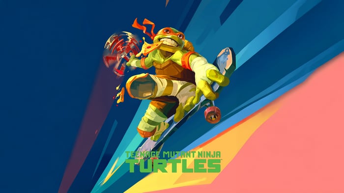 Michelangelo from Teenage Mutant Ninja Turtles on a skateboard